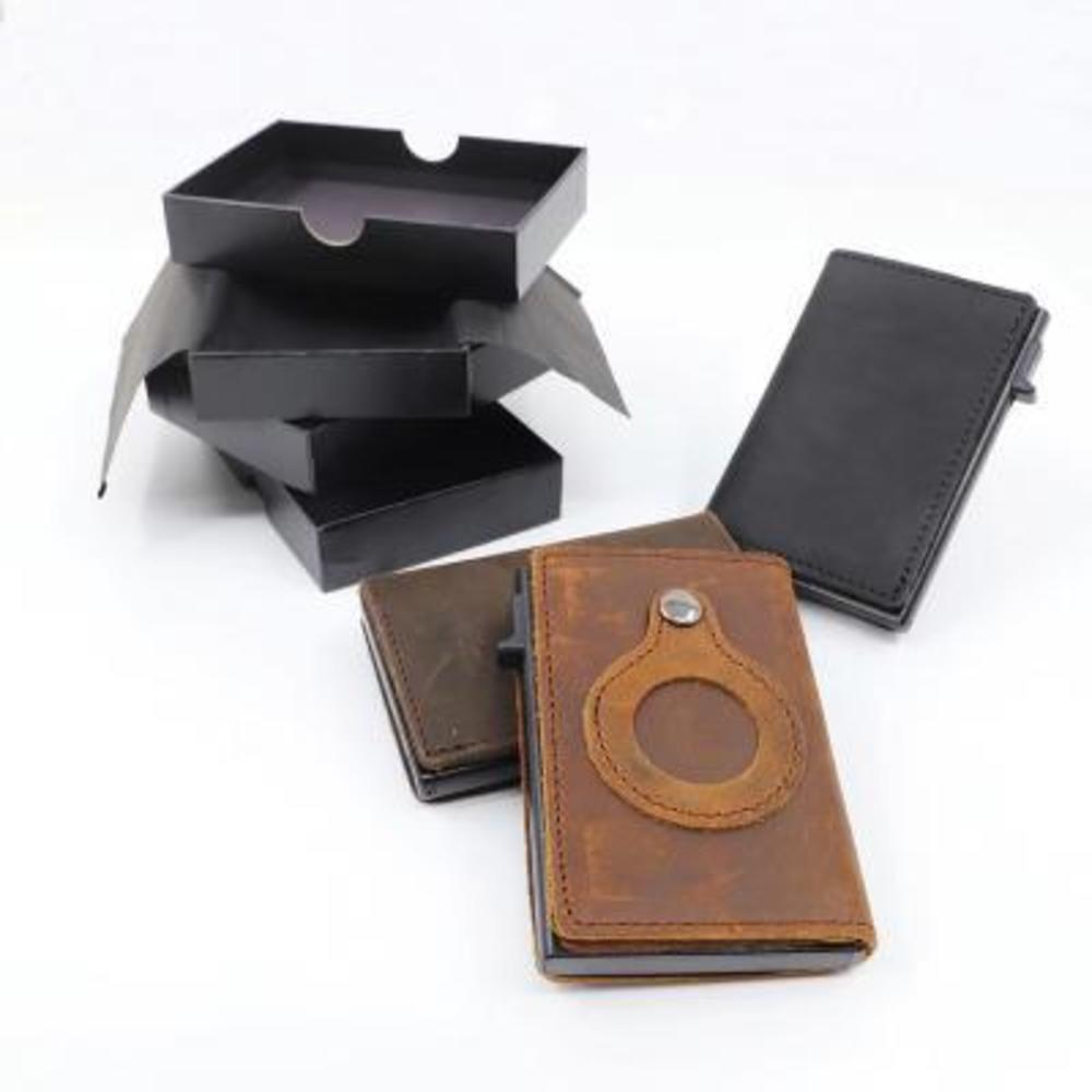 Mens Premium Genuine Leather Credit Card Holder Air Tags - RFID Technology
